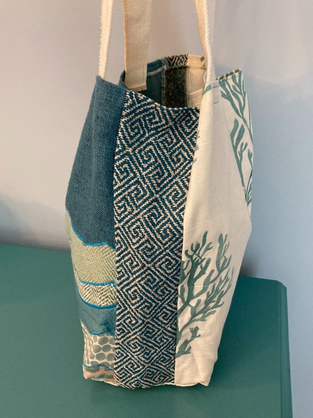 NWOT Handcrafted Tote Blues/Greens - Very Beachy - Picture 11 of 13
